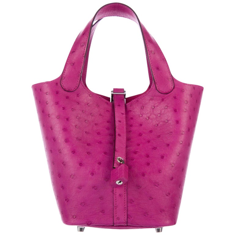 Hermes Leather Two Tone Pink Evening Small Top Handle Bucket Satchel