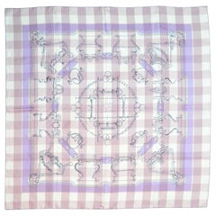 Hermes Lavender/Pink Check Mors d' Gourmettes Silk Scarf W/ Box