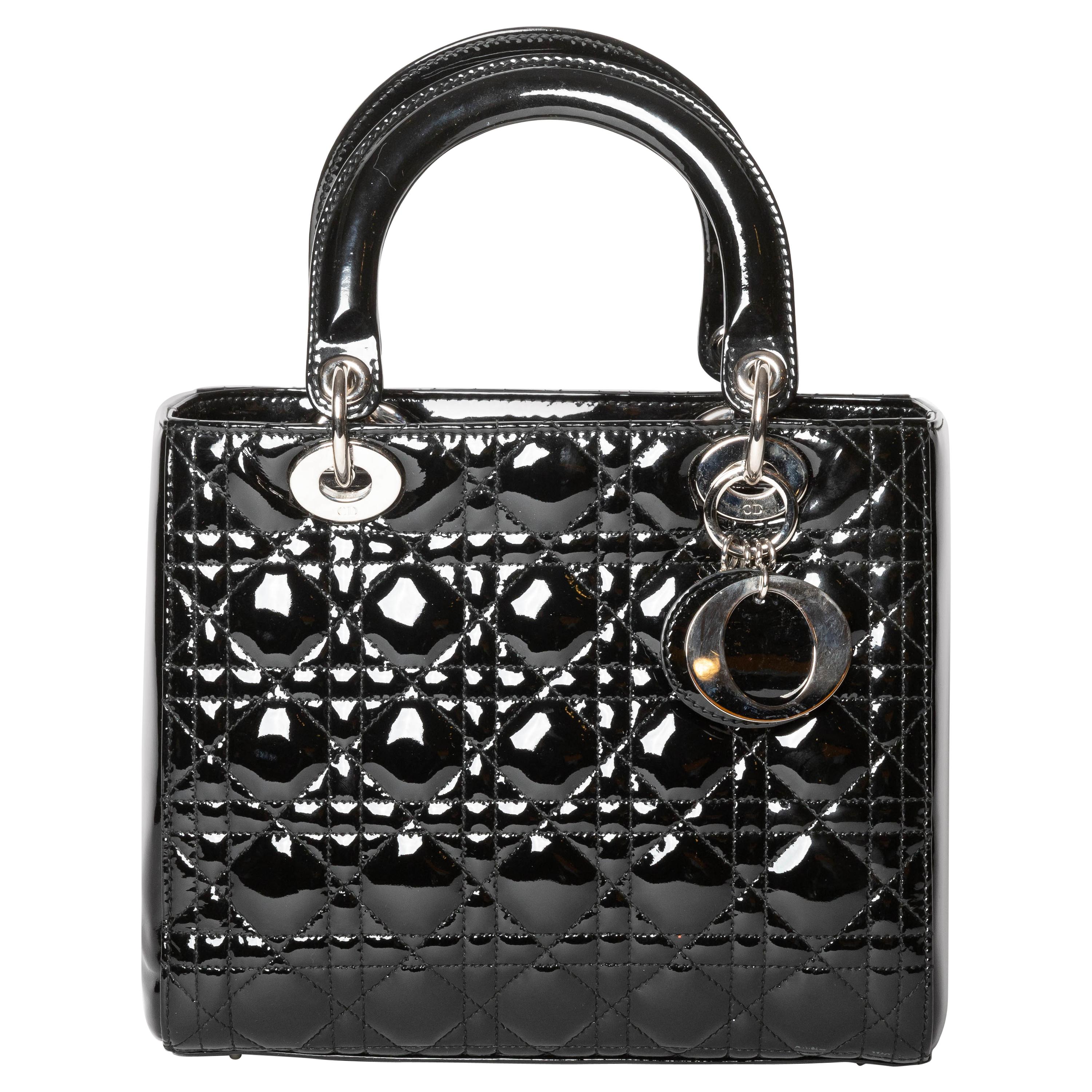 Lady Dior in Black Patent - Medium Size