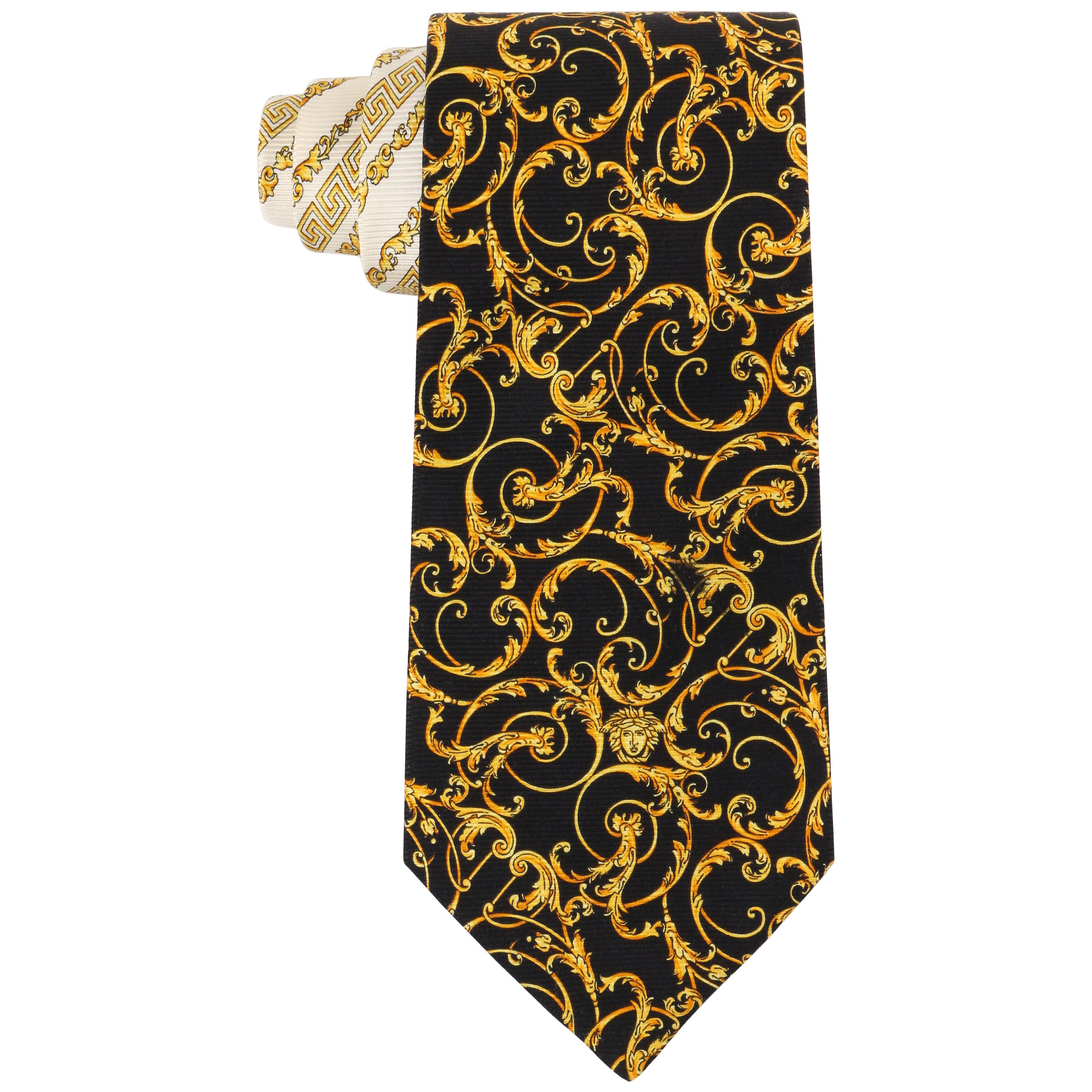GIANNI VERSACE c.1990's Baroque Medusa Head Print Silk Necktie Tie