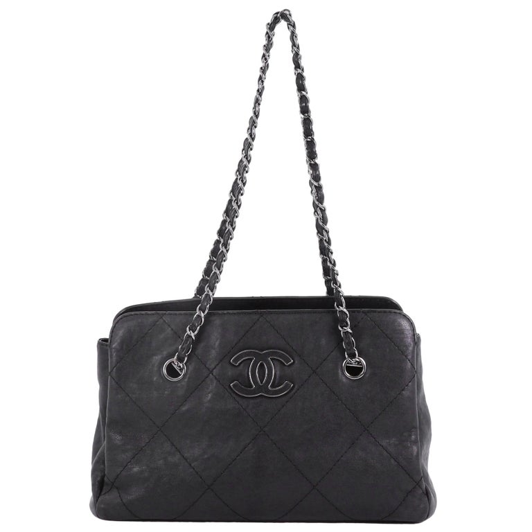 Chanel Black Quilted Calfskin Chain Around Small Shopping Tote