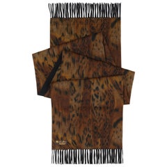 LORO PIANA Leopard Animal Print Cashmere Oblong Fringe Scarf / Wrap