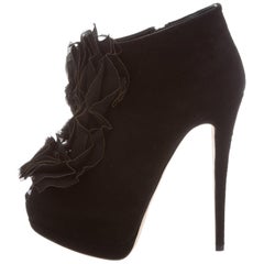 Giuseppe Zanotti NEW Black Suede Ruffle Evening Ankle Booties Boots in Box