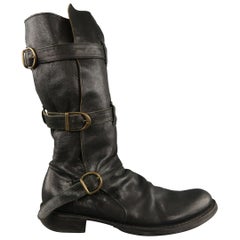 FIORENTINI + BAKER Size 12 Black Leather Mid Calf Buckle Strap Boots