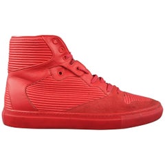 BALENCIAGA Size 9 Red Quilted Leather & Suede High Top Sneakers