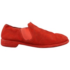 GUIDI Size 11 Red Distressed Kangaroo Suede Monochromatic Loafers Shoes