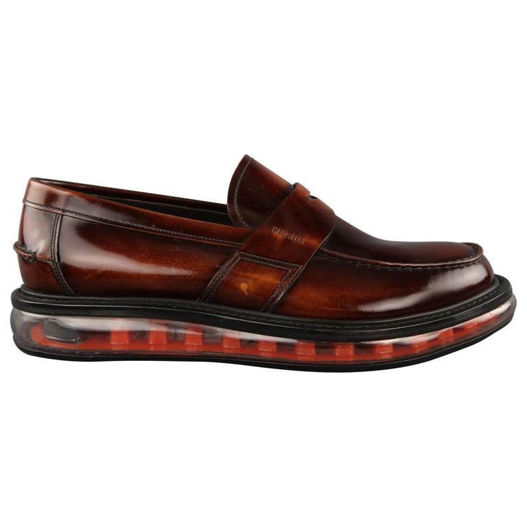 PRADA Size 11.5 Brown Antique Patent Leather Levitate Sole  display picture 1