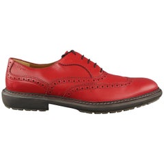 SALVATORE FERRAGAMO Size 12 Red Perforated Leather Lace Up Brogues Shoes