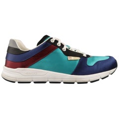 GUCCI Size 11 Teal & Navy Color Block Satin Ipanema Sneakers