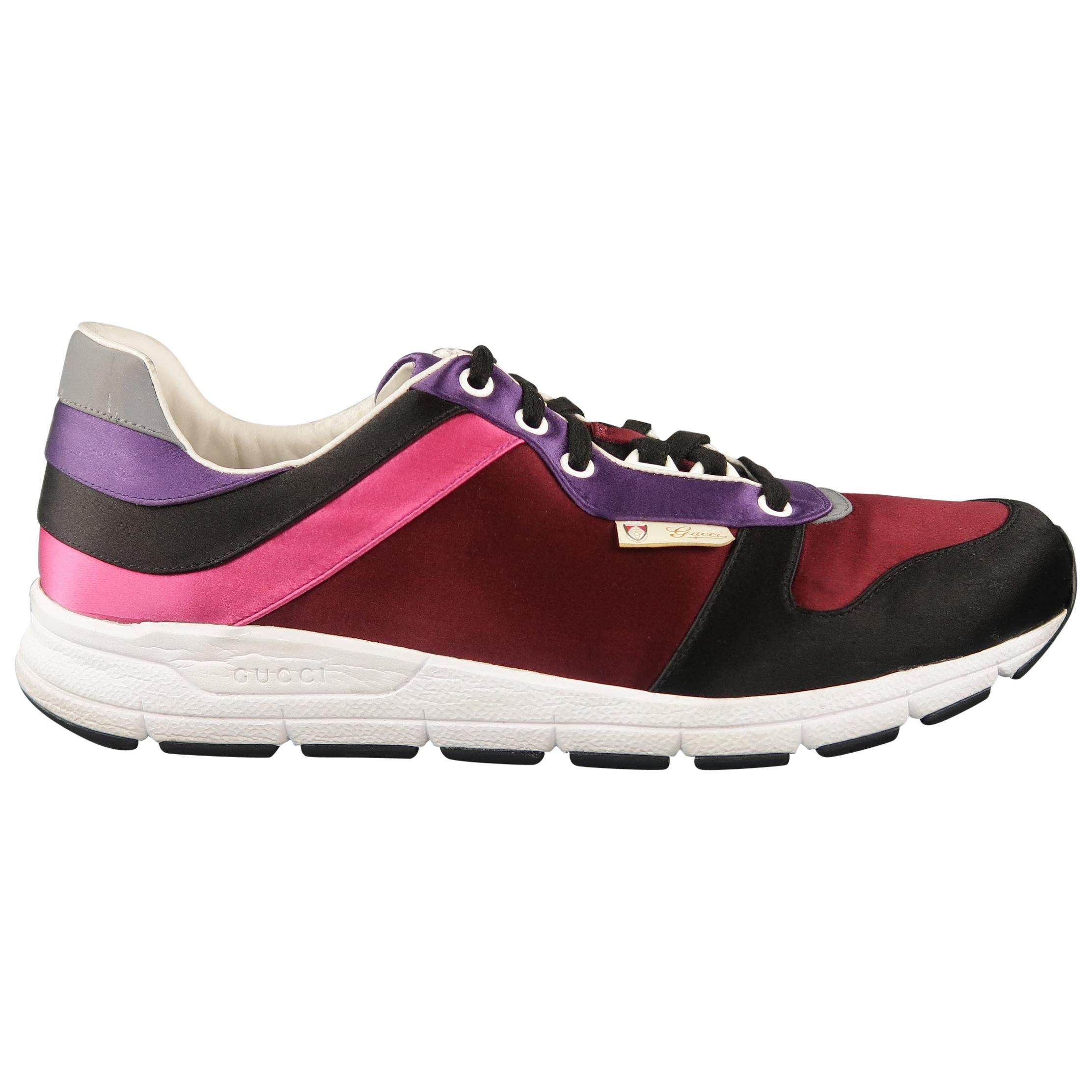 GUCCI Size 11 Burgundy Black Purple & Pink Color Block Satin Ipanema Sneakers