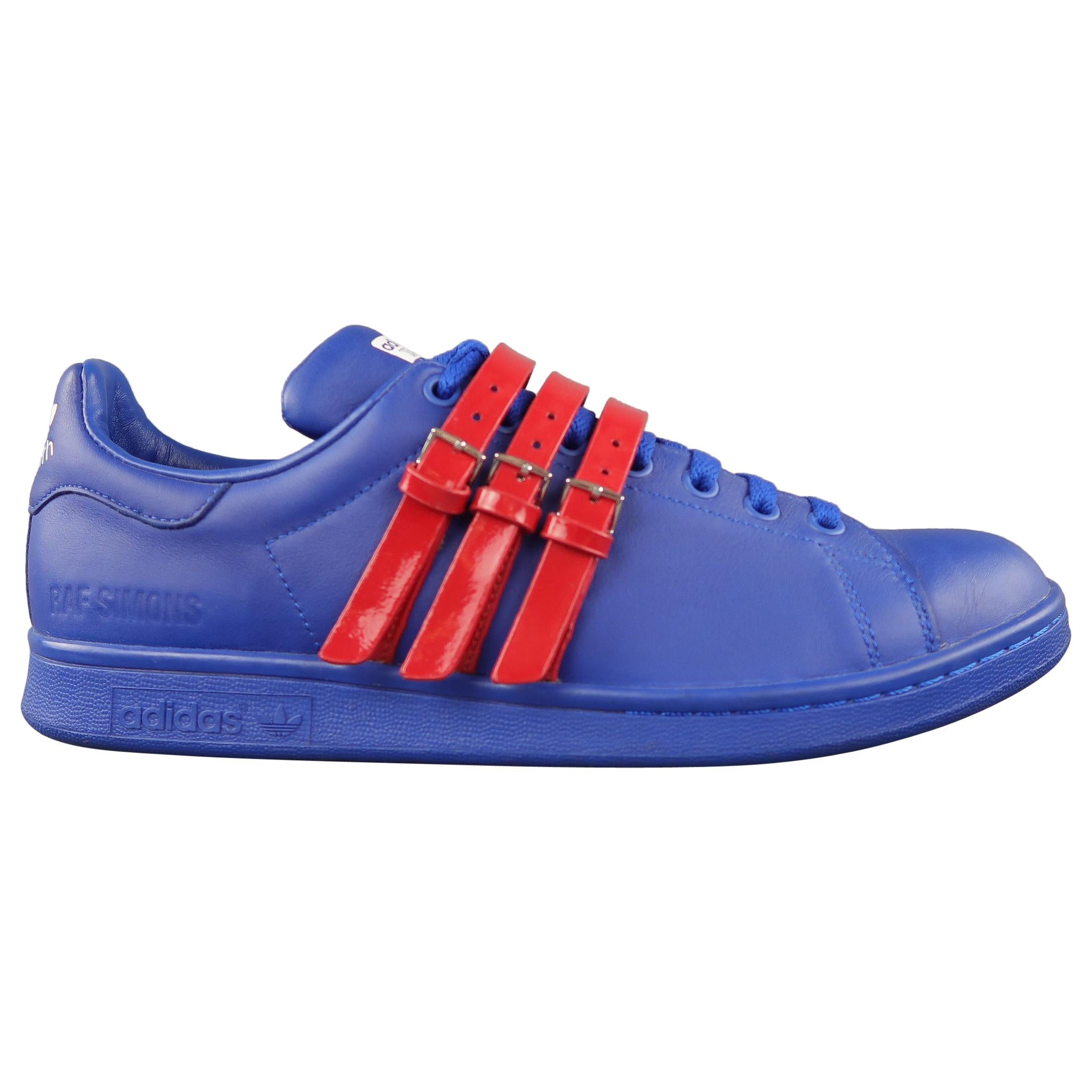 ADIDAS x RAF SIMONS Size 9.5 Royal Blue & Red Leather Stan Smith Sneakers