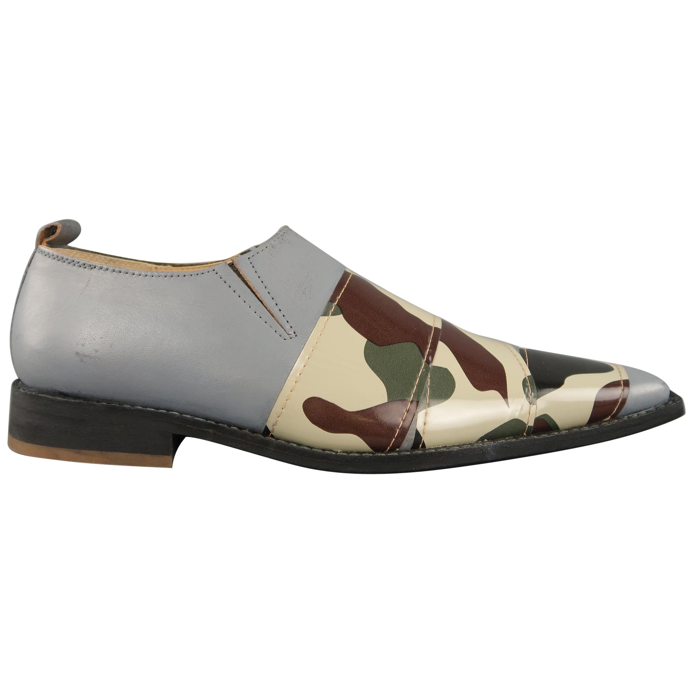 COMME des GARCONS HOMME PLUS Size 6 Grey Camo Strip Leather Loafers Shoes