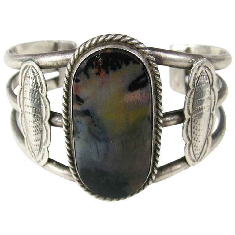Master Of Silver Work Vintage Native American Navajo Petrified Wood Sterling Bracelet Master Of Silver Work Vintage Native American Navajo Petrified Wood Sterling Bracelet