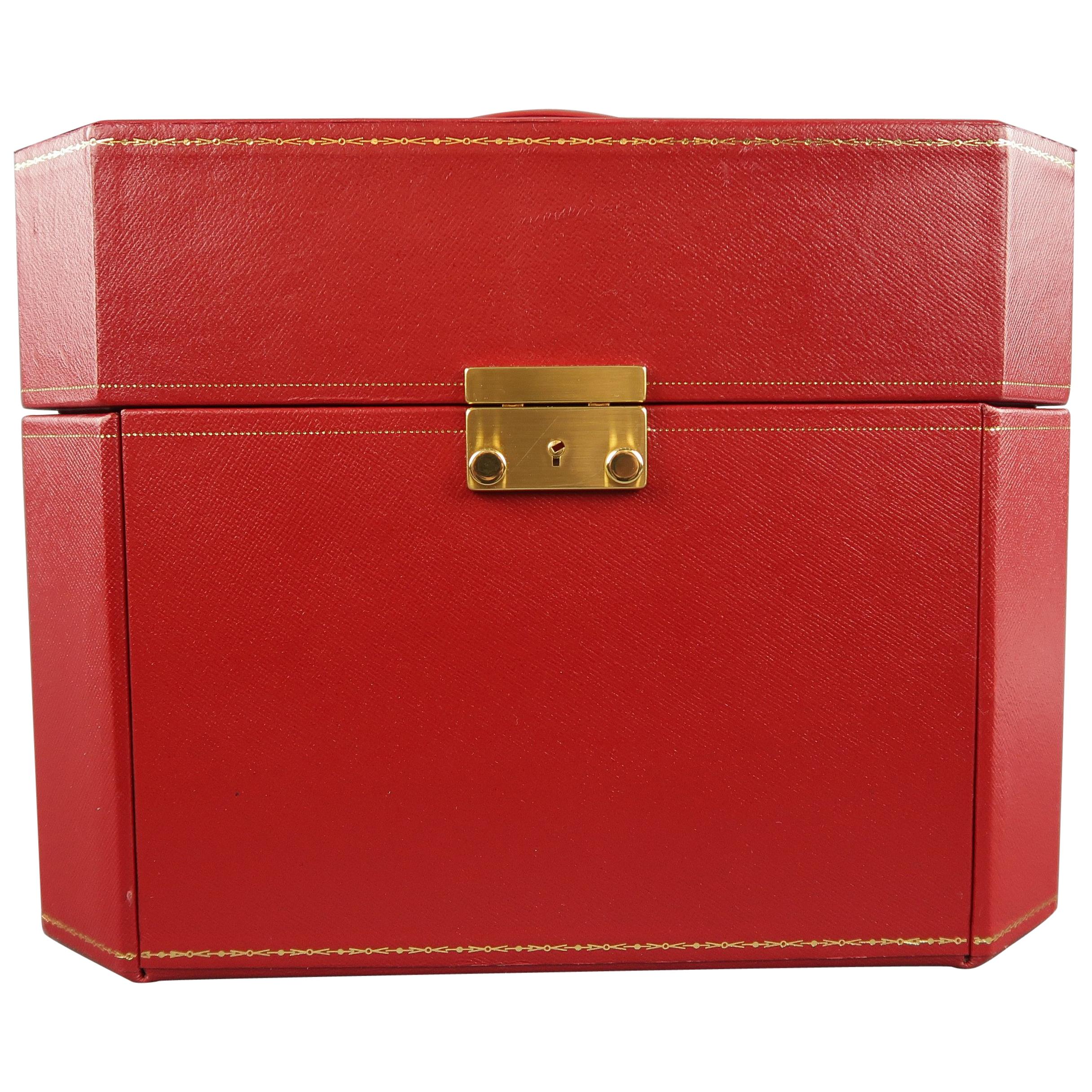 Vintage CARTIER Red Watch & Jewelry Storage Box with Drawer Compartments