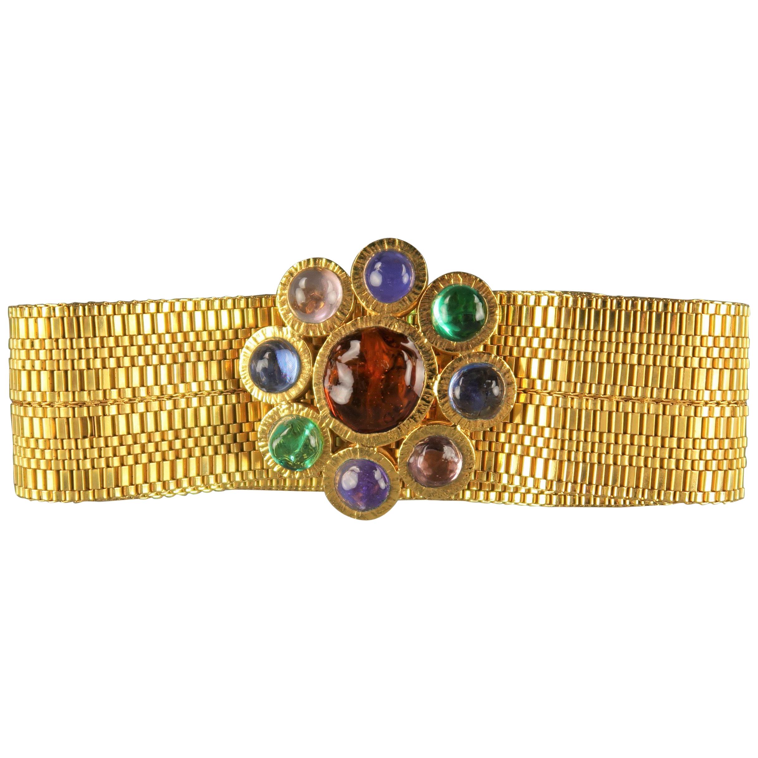 Vintage CHANEL Gold Gripoix Rhinestone Byzantine Flower Metal Belt