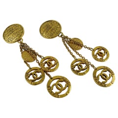 Chanel Vintage Gold Toned Coin Charms Dangling Earrings