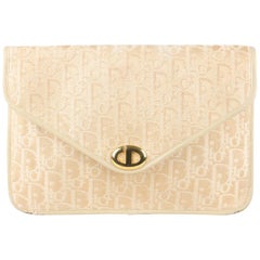 Christian Dior Vintage Ivory Logo Diorissimo Tapestry Canvas Clutch Bag