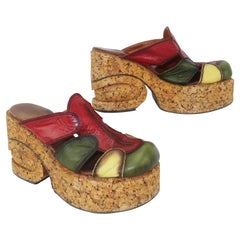 Retro 1970's Patchwork Leather Cork Platform Shoes