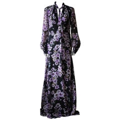 Giambattista Valli Pussy-Bow Floral-Print Silk Georgette Gown 