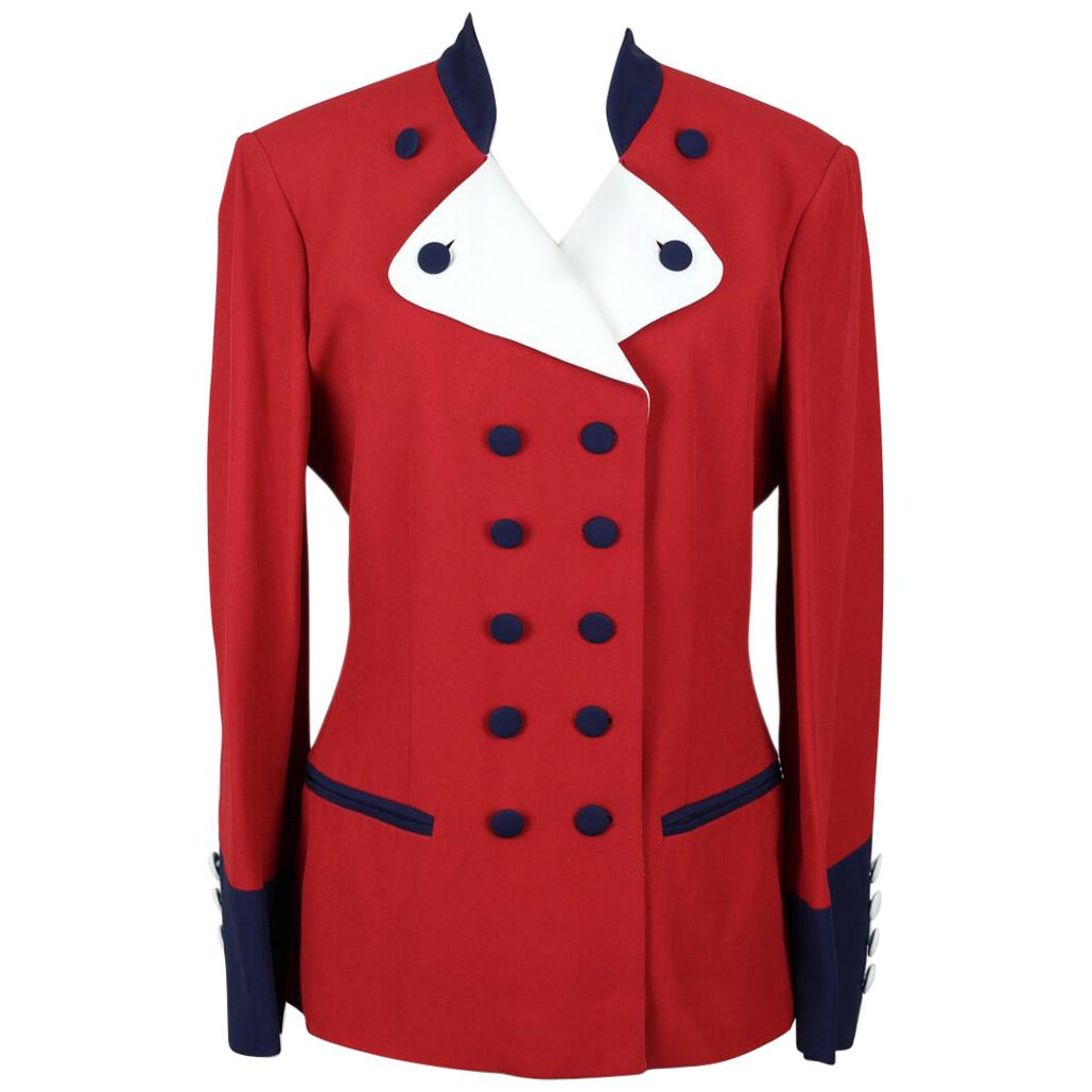 1990s Moschino Cheap & Chic Red Blue & White Military or Riding Style Blazer