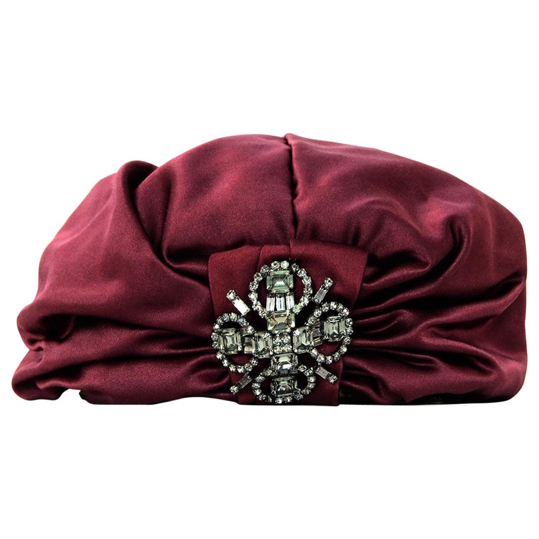 Jennifer Behr Burgundy Sateen/Crystal Sophia Turban Hat rt. $698