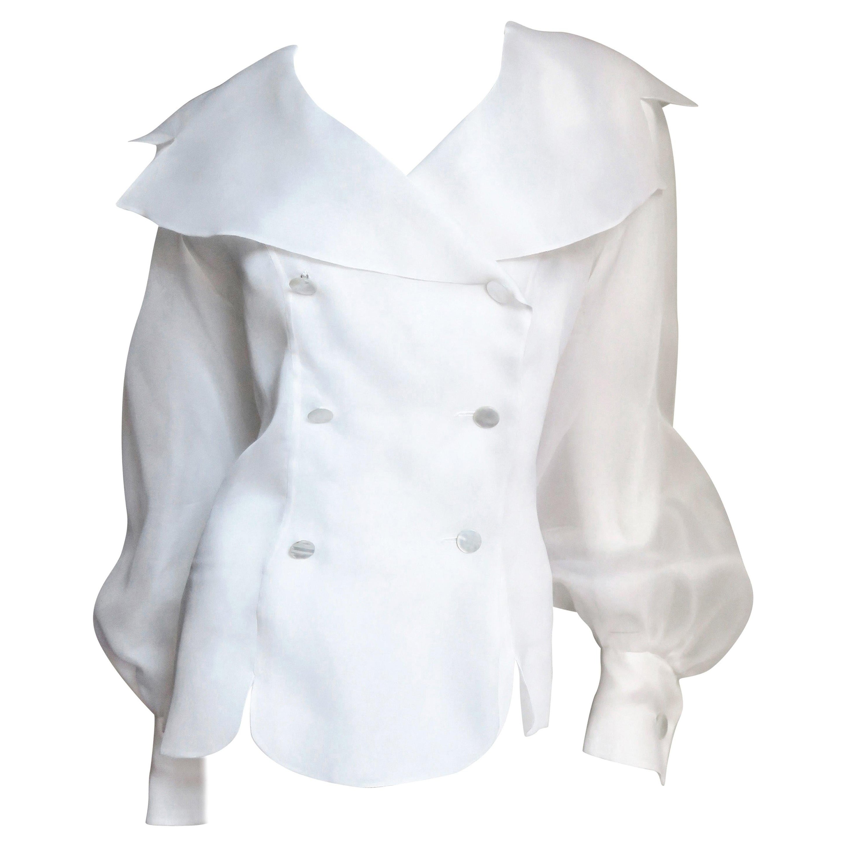  Emmanuelle Khanh White Silk Blouse Shirt 1980s For Sale
