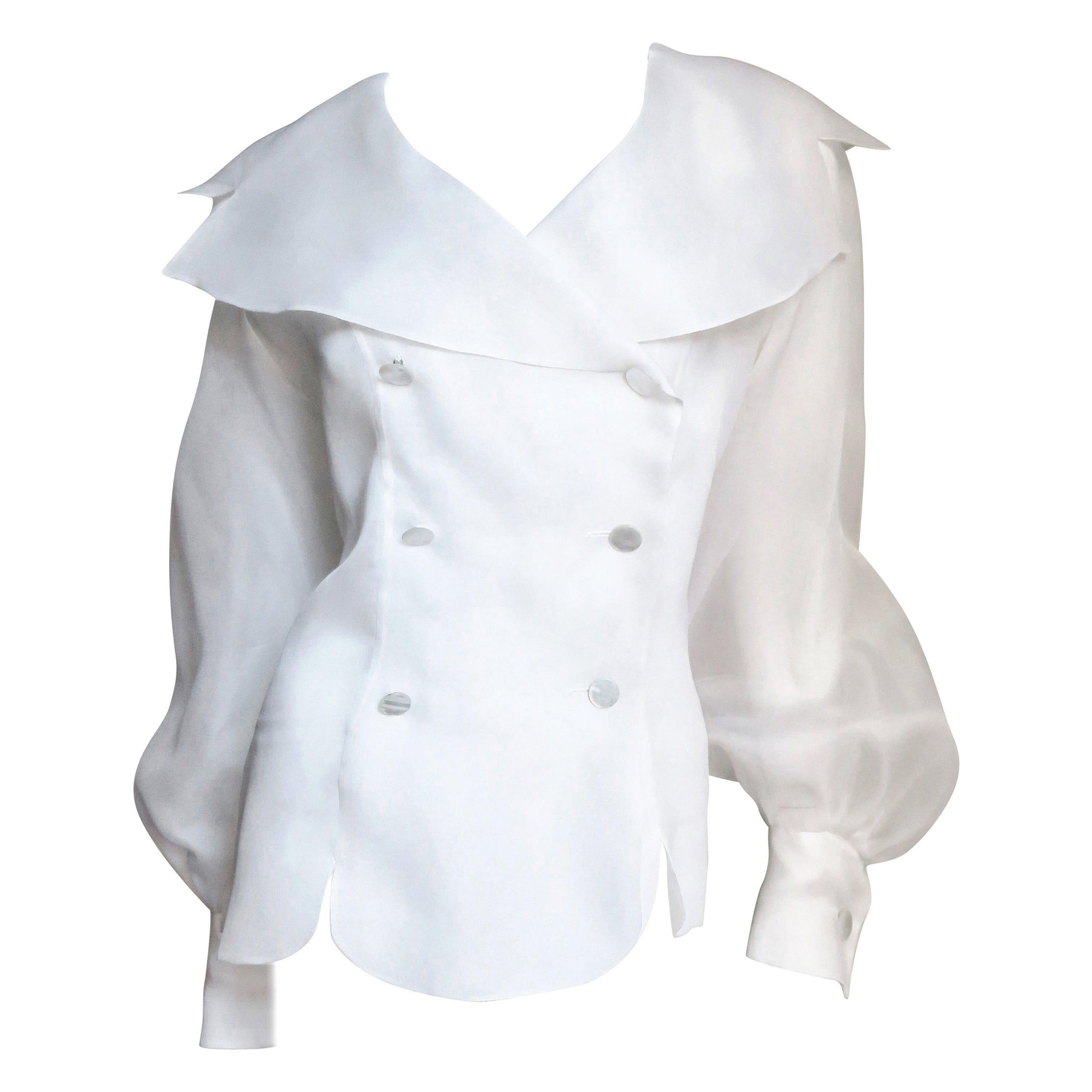 Emmanuelle Khanh White Silk Blouse Shirt 1980s For Sale