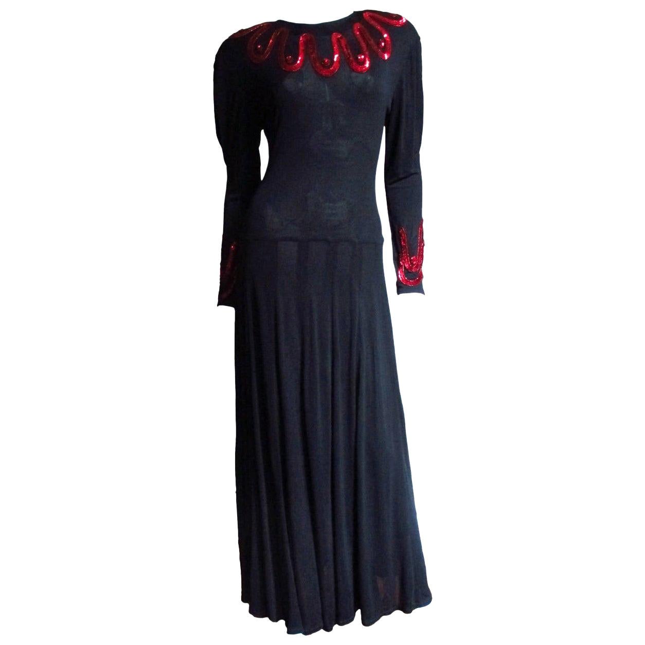 Jean Muir Silk Jersey Dress with Sequins 1980s For Sale