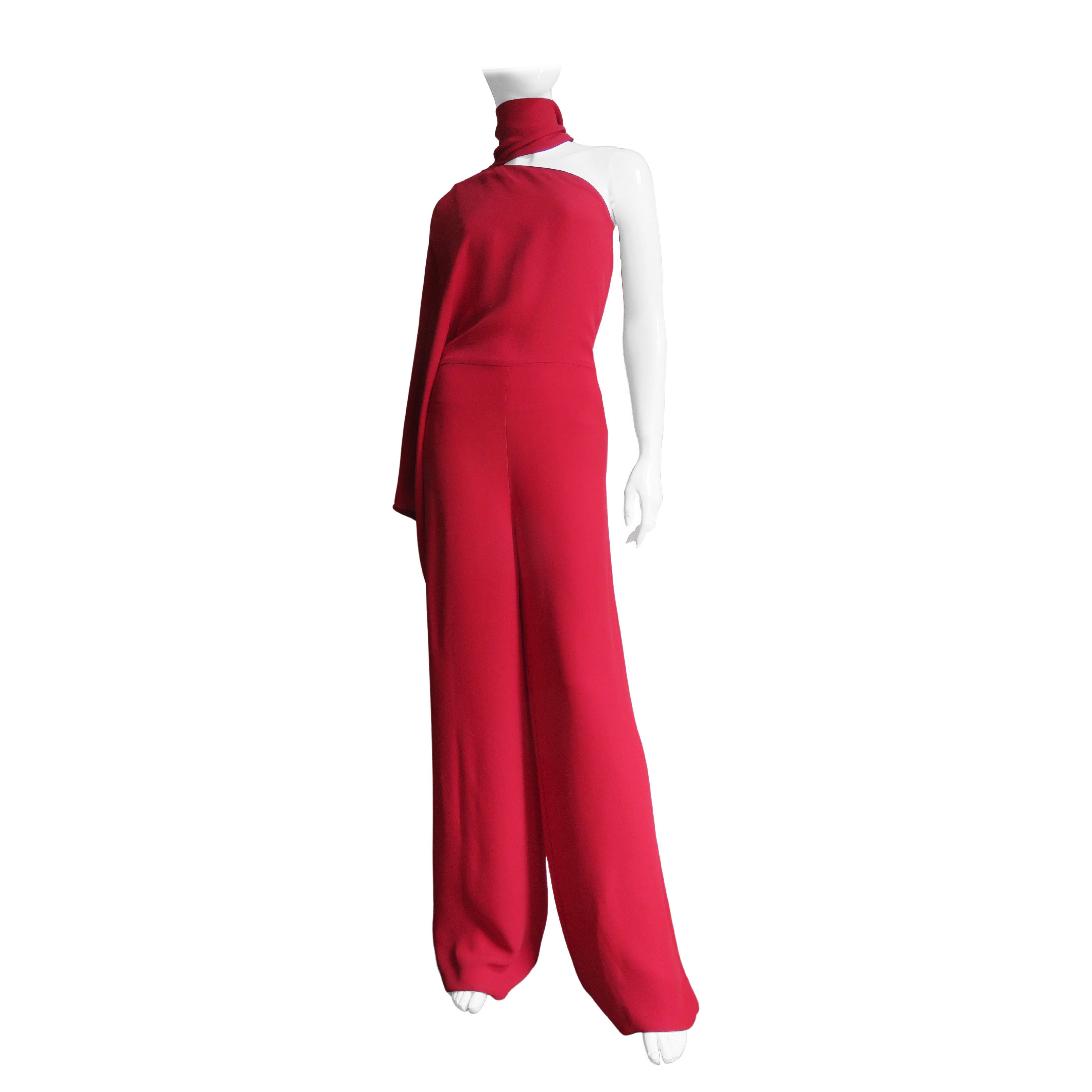 Valentino New Silk One Sleeve Jumpsuit with Tie Neck