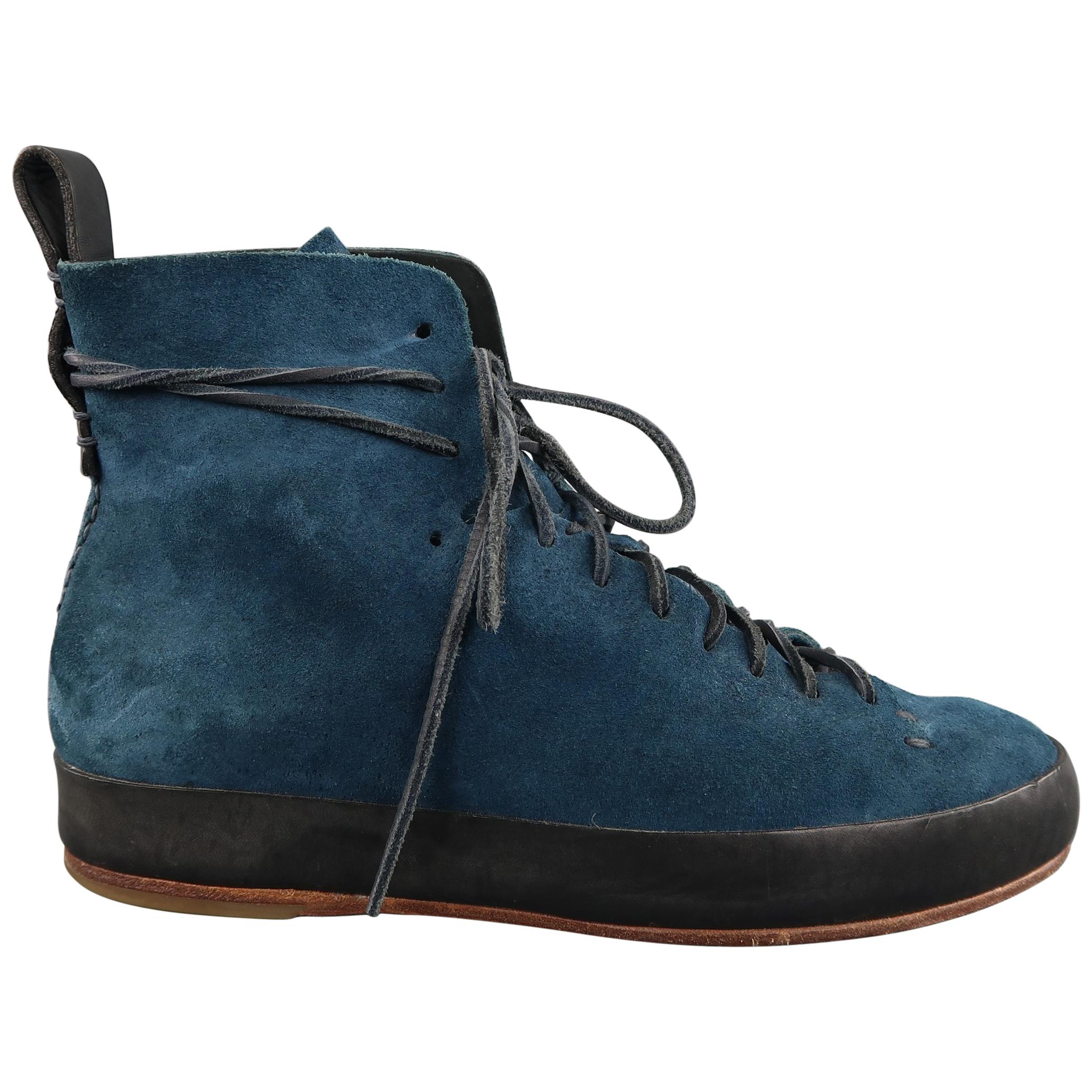 FEIT Size 10 Blue Solid Suede Ankle Boots