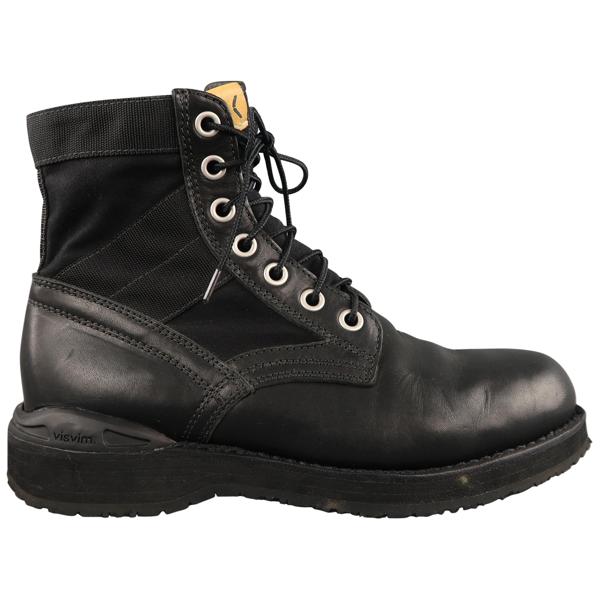 VISVIM 7 Hole 73' Folk Veggie Size 9 Black Solid Leather Boots