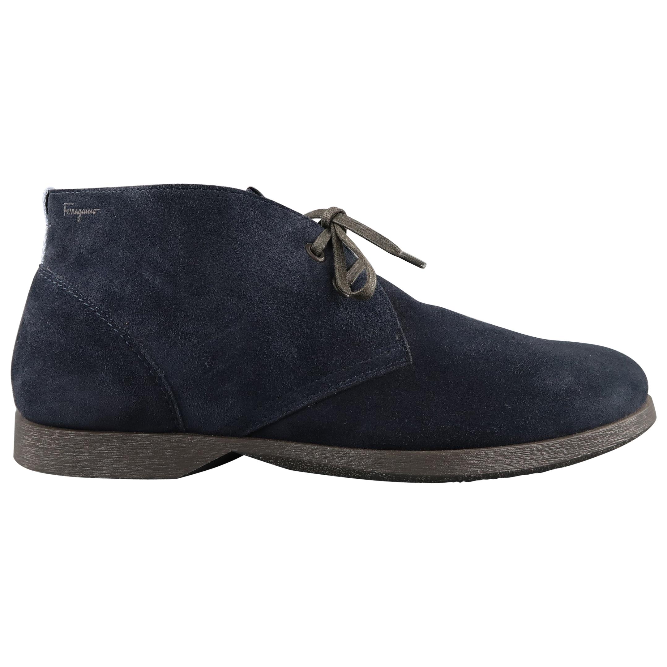 SALVATORE FERRAGAMO Size 11 Navy Solid Suede Ankle Chukka Boots