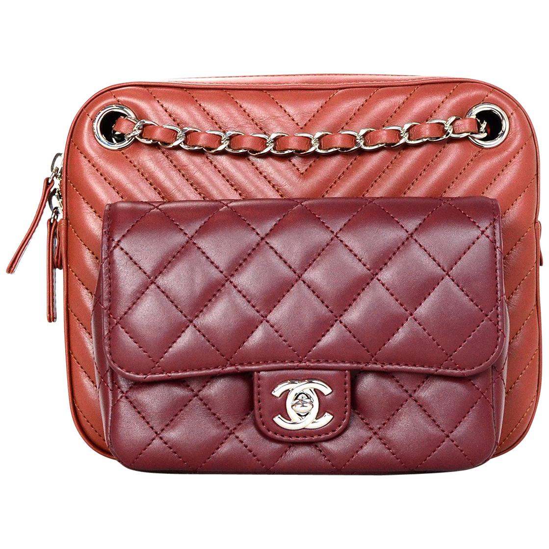 Chanel '18 Burgundy/Brick Chevron Quilted Camera Crossbody Bag w Receipt