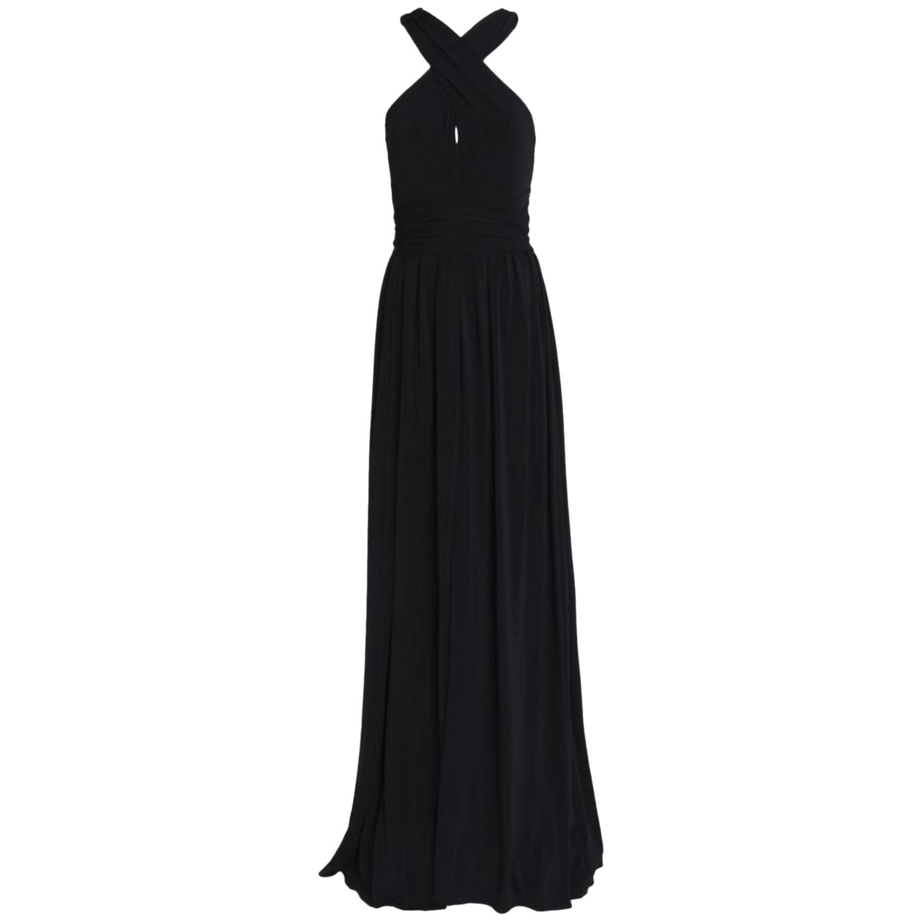  Halston Heritage Cutout Knotted Stretch-Jersey Gown in Black Size 2 For Sale