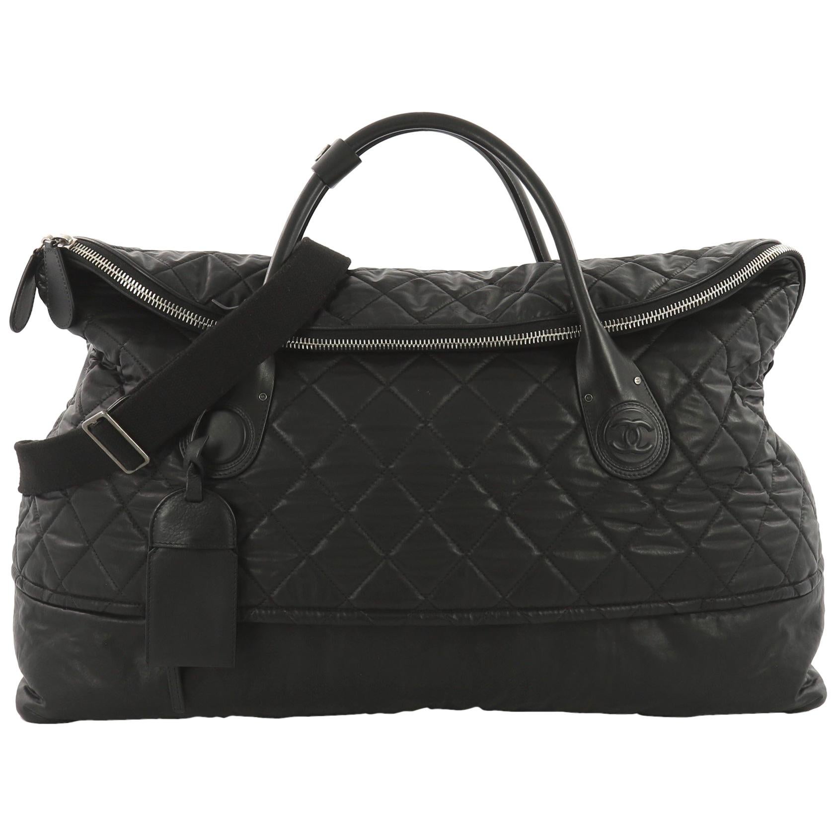 Chanel Horizontal Sport Weekender Bag Quilted Coated Canvas XL