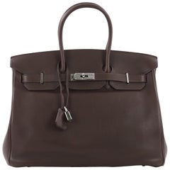 Hermes Birkin Handbag Chocolate Swift with Palladium Hardware 35