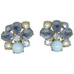 Schiaparelli 1950s blue glass gold-tone earrings