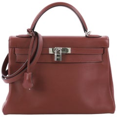 Hermes Kelly Handbag Rouge H Swift with Palladium Hardware 32