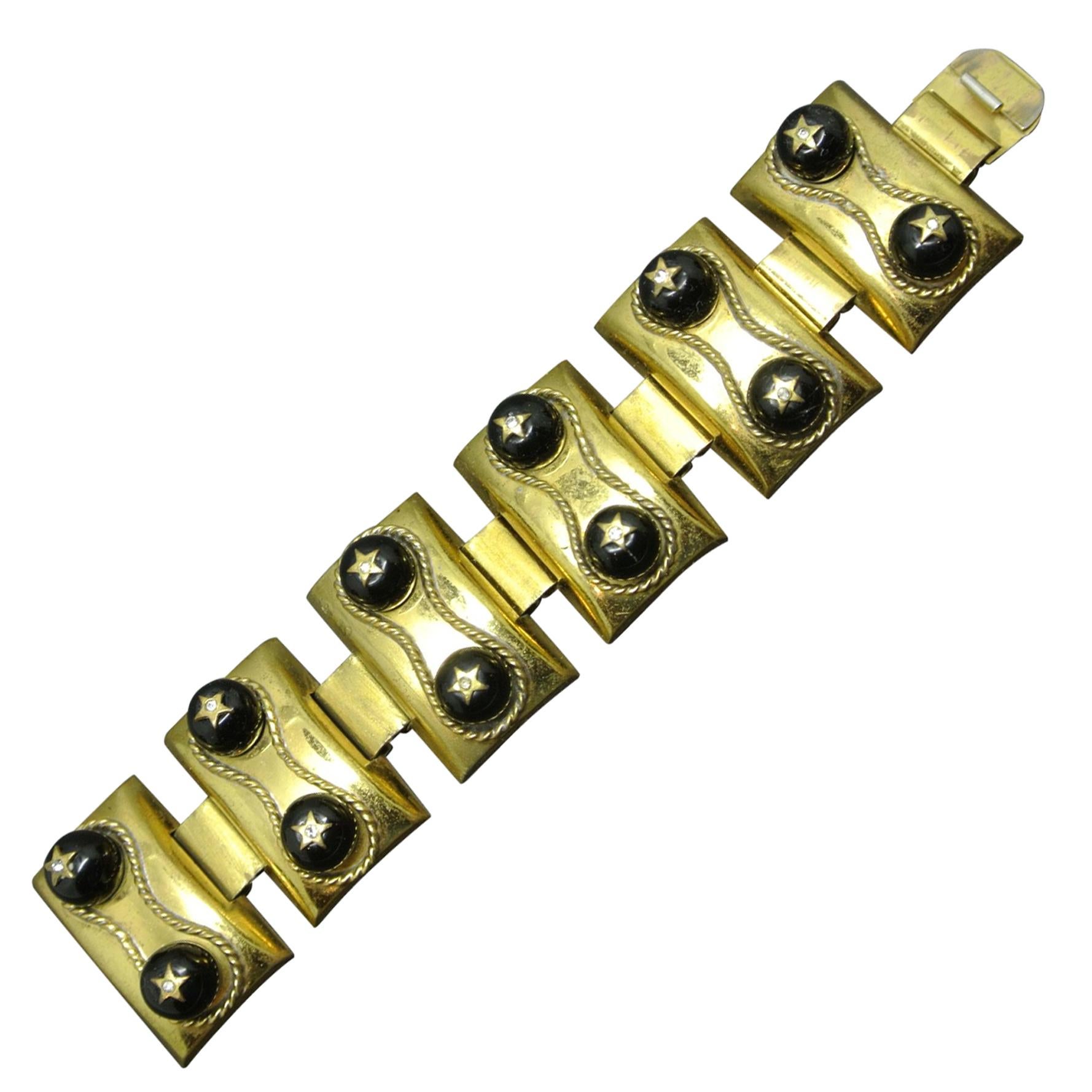 Schiaparelli by Max Boinet black glass star gold-tone bracelet im Angebot