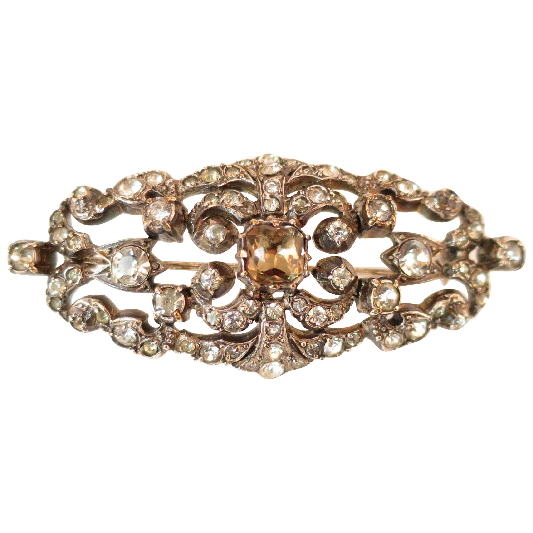 Edwardian Hand-Wrought Sterling & French Paste Brooch Circa 1905 For Sale