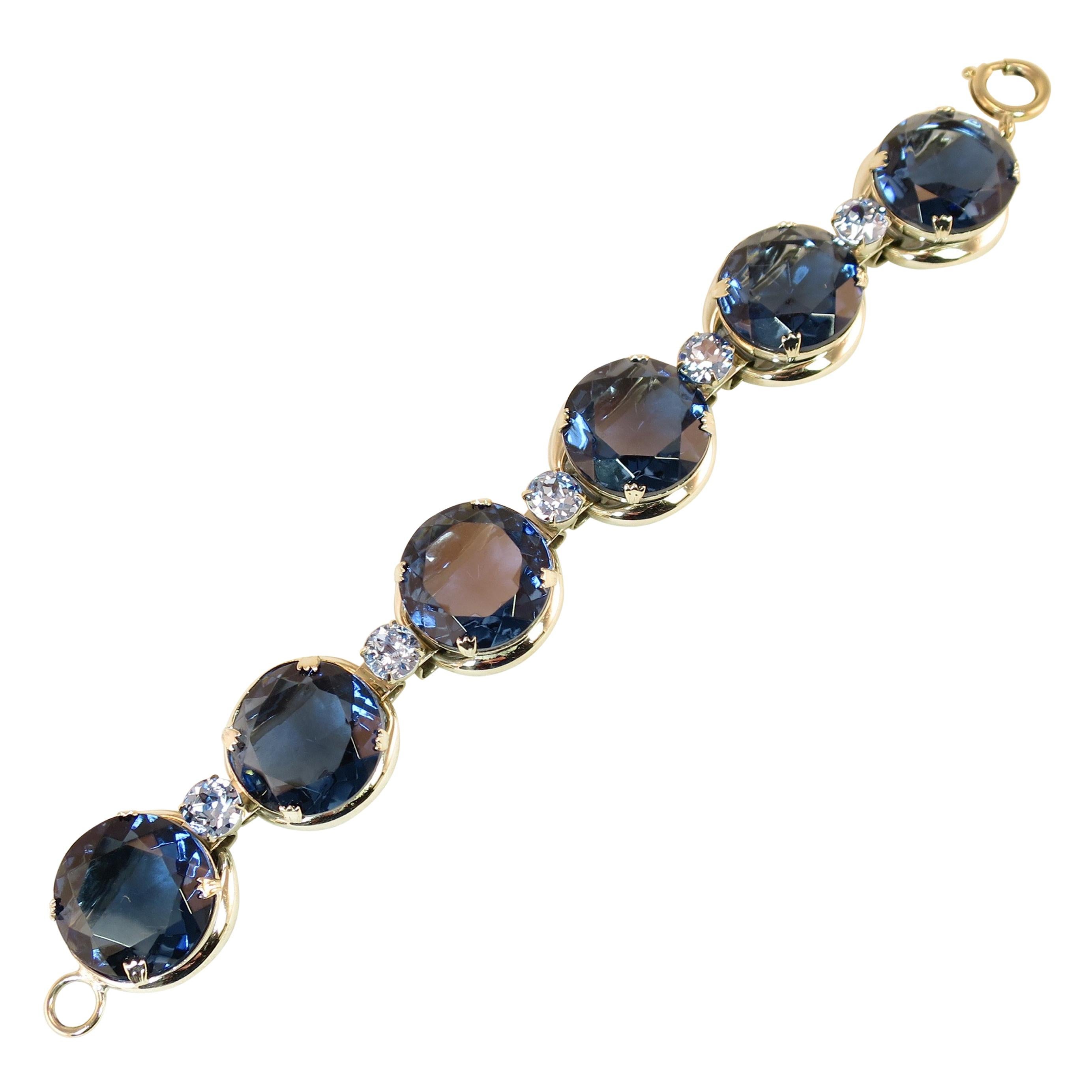 German Oversize Sapphire Headlamp Crystal Bracelet 1950s For Sale