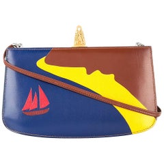 Hermes Rare Leather Blue Yellow Red Boat 2 in 1 Evening Clutch Shoulder Bag