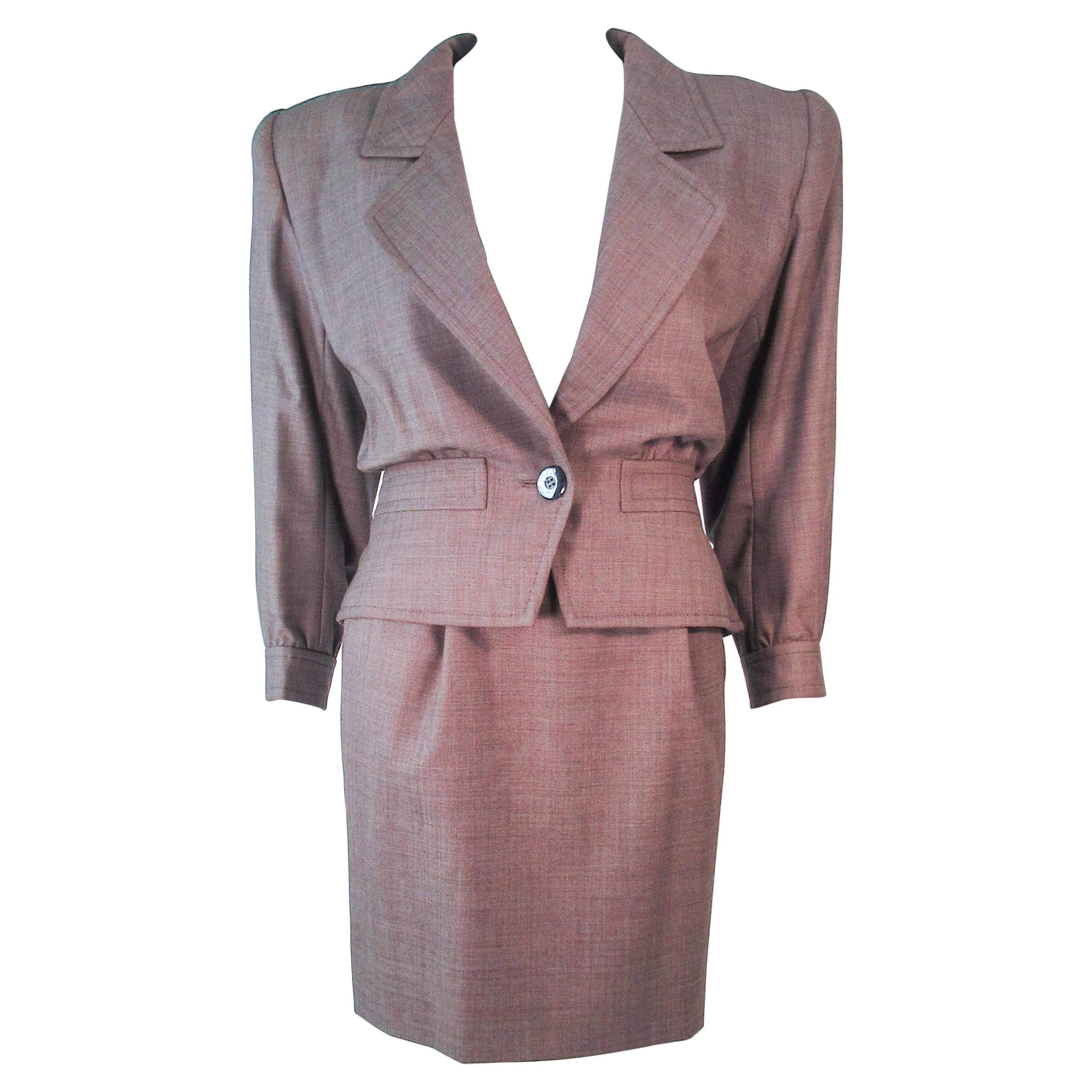 YVES SAINT LAURENT 1970's Brown Skirt Suit Size 4 6