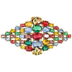 Czech Art Deco Jewel-Tone Bohemian Crystal Brooch 1920s