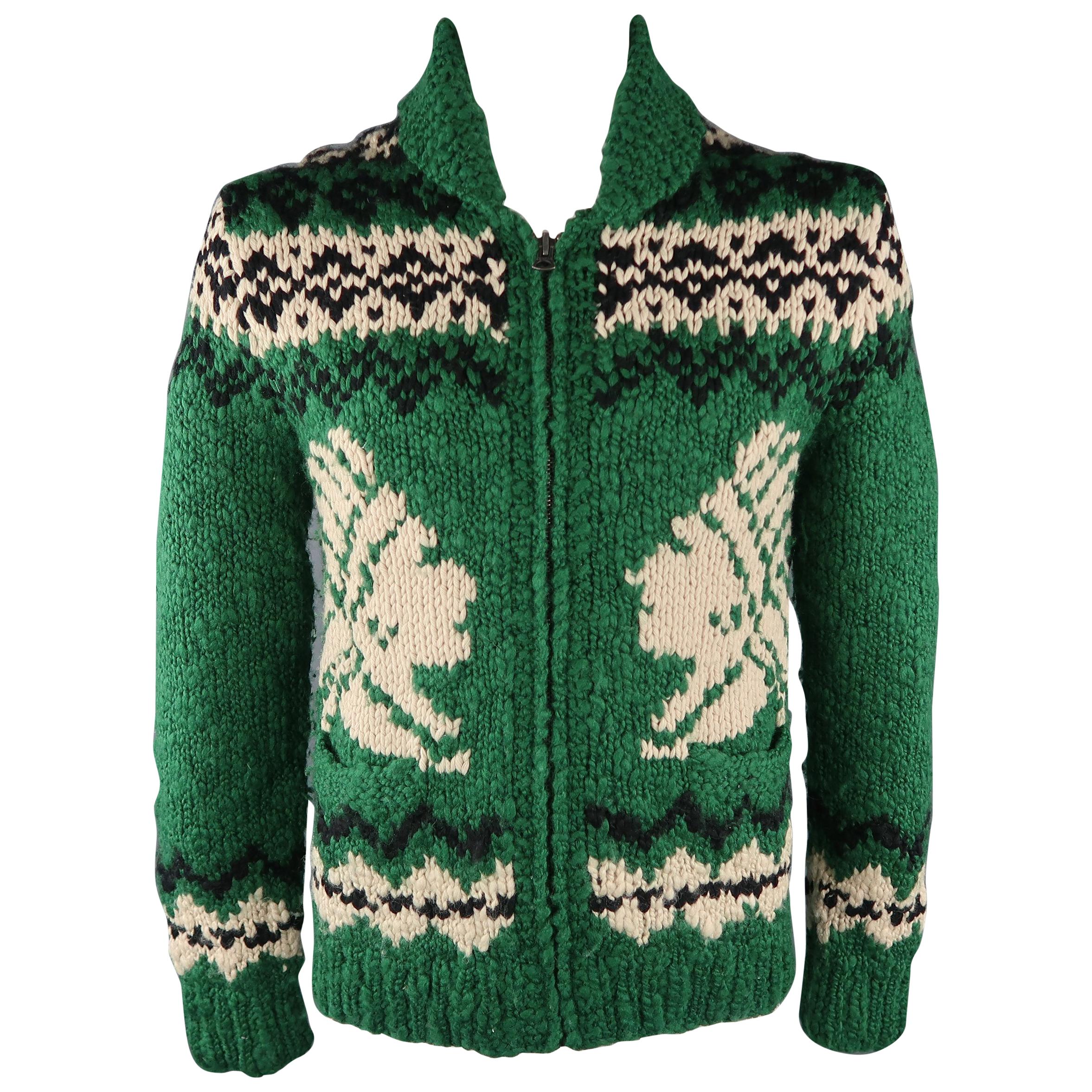 RRL by RALPH LAUREN M Green Hand Knit Wool Jacket / Sweater