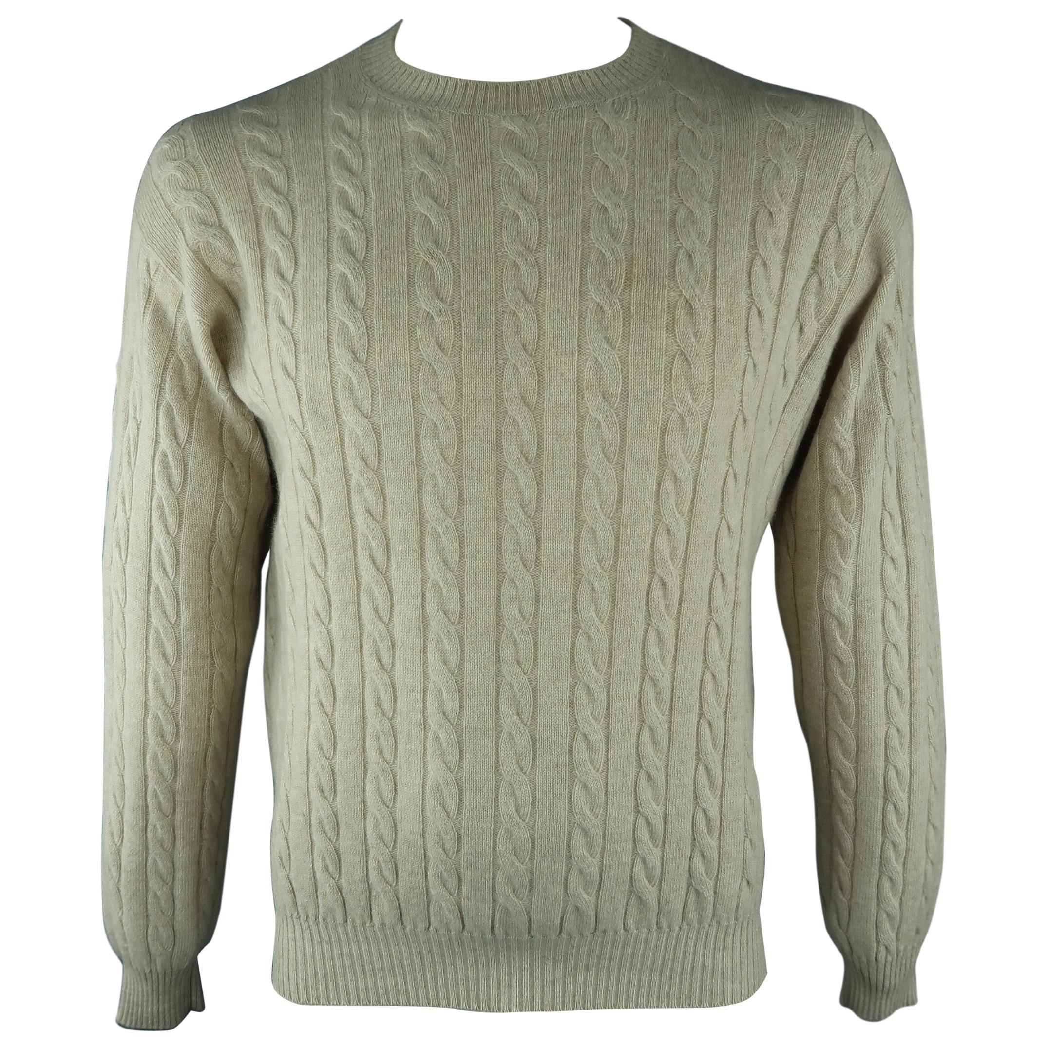 LORO PIANA Size 40 Khaki Cable Knit Cashmere Sweater