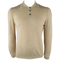 LUCIANO BARBERA Size 40 Khaki Knitted Cashmere Polo Pullover Sweater