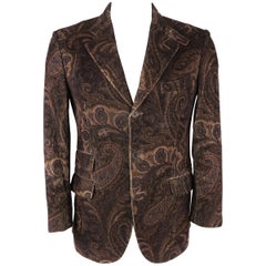 ETRO 40 Regular Brown Paisley Corduroy Blazer / Sport Coat