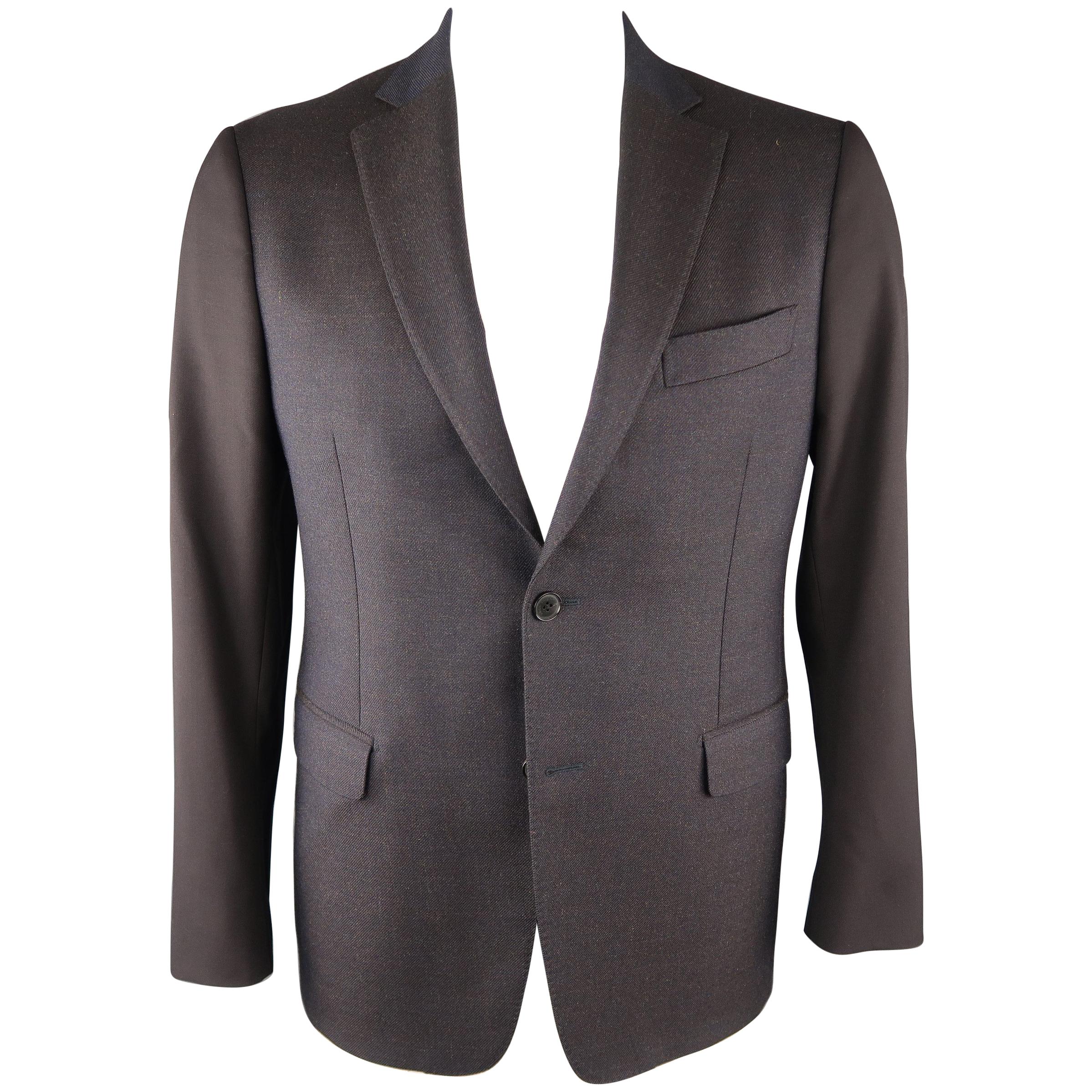 SALVATORE FERRAGAMO 42 Short Navy & Black Mixed Fabrics Wool / Mohair Sport Coat