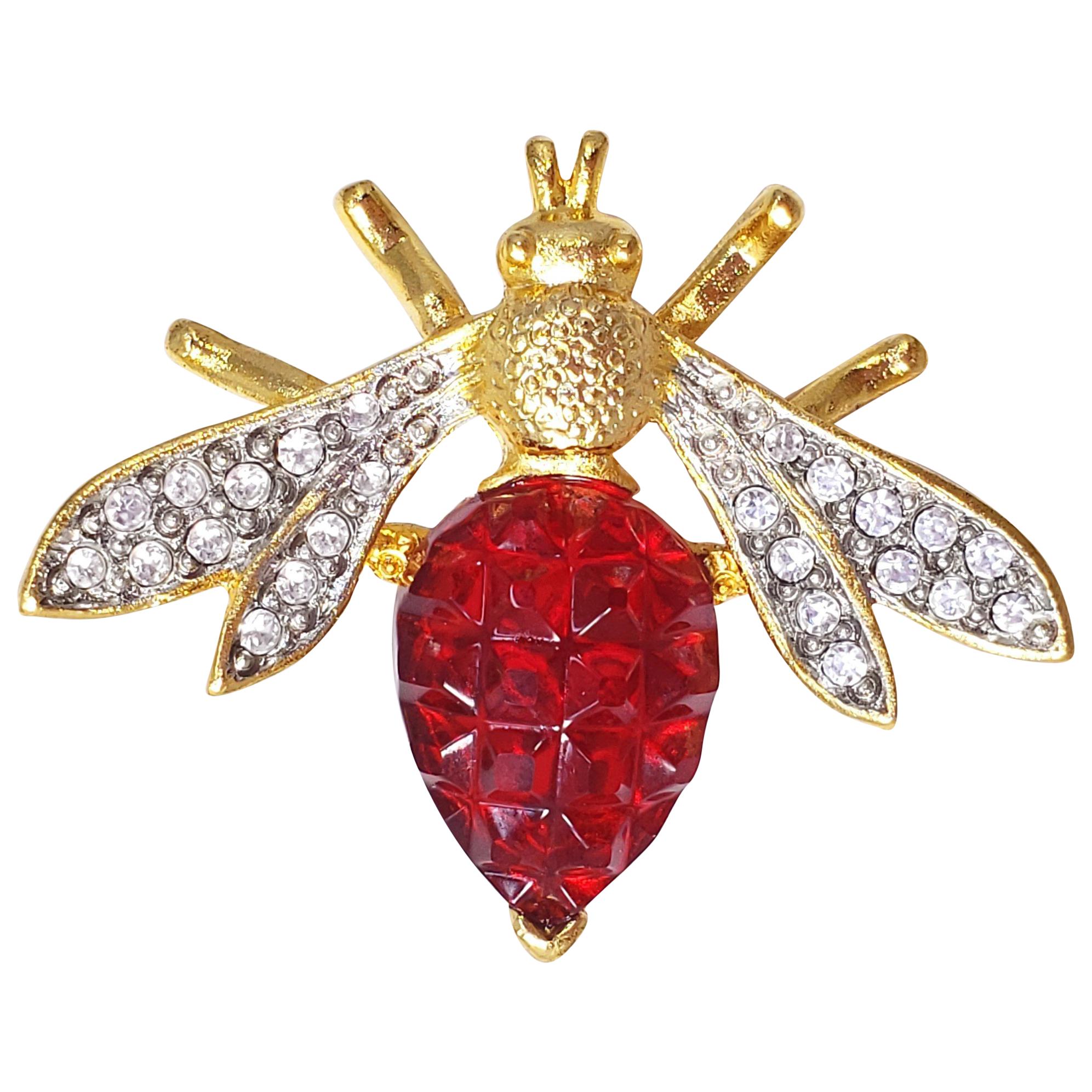 KJL Kenneth Jay Lane Wasp Fly Insect Pin Brooch w Faceted and Carved Crystals
